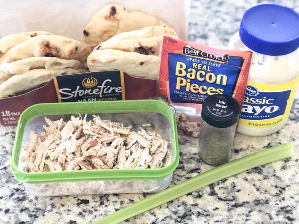 ingredients for chicken salad on naan bread