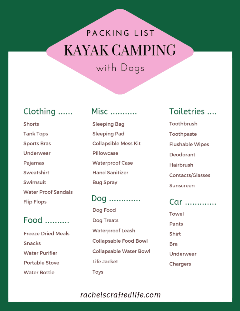 Kayak Camping with dogs packing list, kayak camping packing list