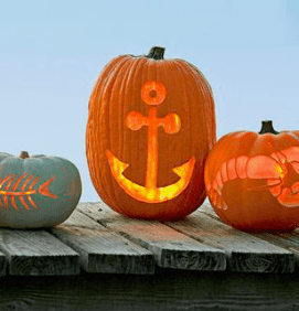 anchor and other sea themed pumpkin carvings