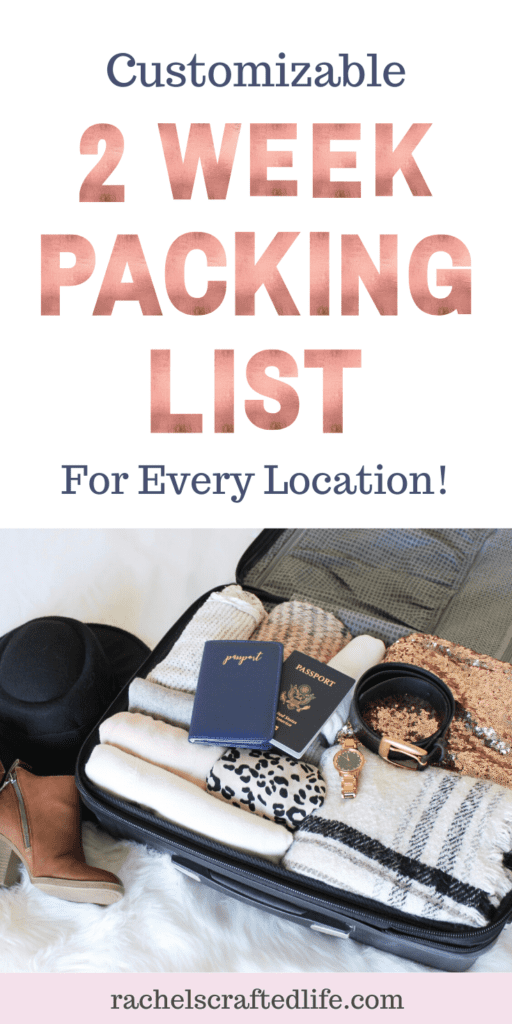 This is the perfect 2 week packing list for all my travelers out there! Wether you are packing for 2 weeks in summer or two weeks in winter this customizable packing list will work. i have used this as a two week packing list in Europe, Asia and within the United States. #spring #fall No more stress when packing for the beach or Mexico. Heck this packing list will even work if it is a work trip! Use it as a guideline for your kids packing. It works for men and women FOR SURE. #travel