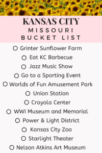 bucket list items everyone needs to do in Kansas City Missouri. All the best things to do and of course things to eat in Kansas City.