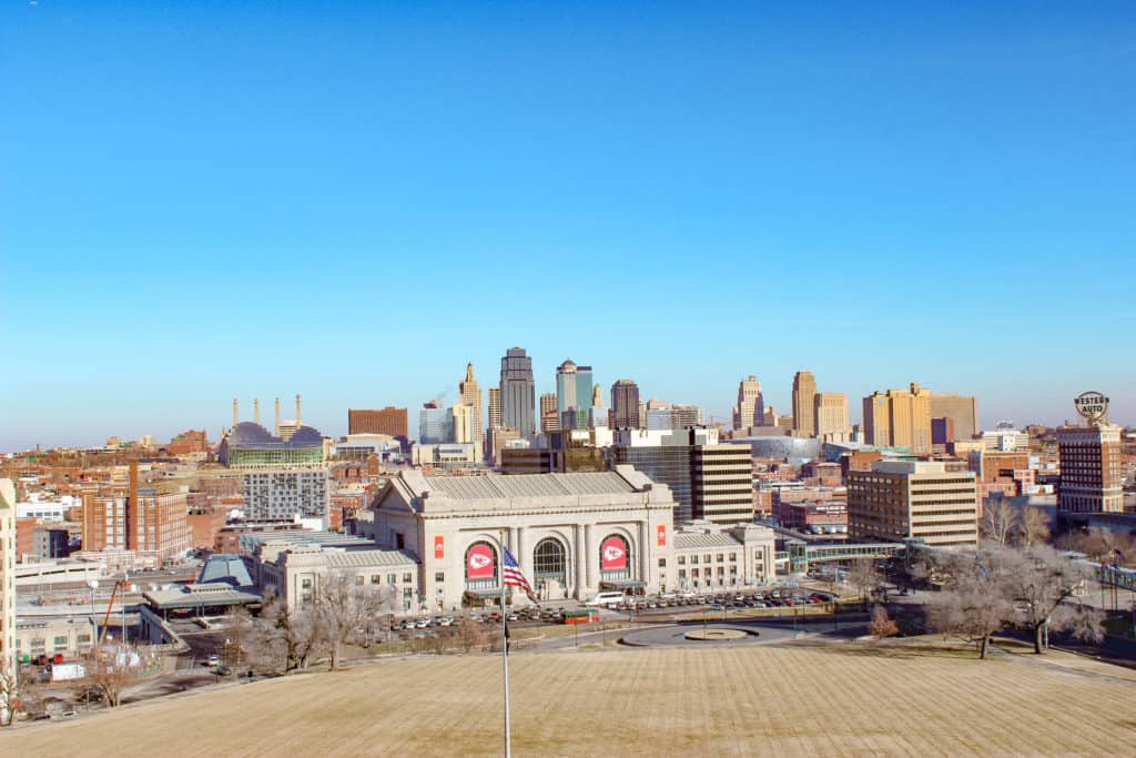 Union Station and the Kansas City Skyline. The perfect view place at the WWI memorial and museum.