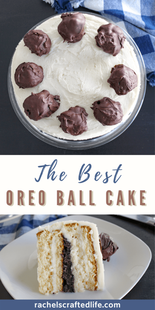 This easy cake recipe is delicious and very rich. The homemade butter cream frosting is my favorite and there is a surprise oreo ball filling layer inside the cake. The whole white cake is topped with homemade oreo balls. I made this as a birthday cake for my husband but you could make it as a mothers day cake, easter cake or really anything thanks to its rustic and neutral exterior. It is a simple baking recipe to try now.