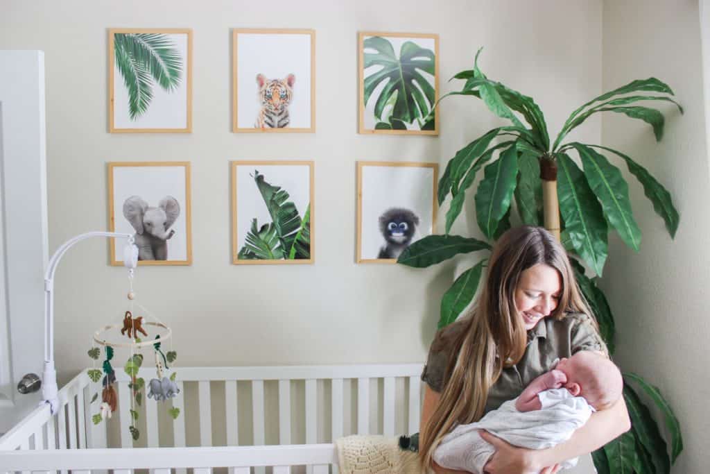 These framed baby animal photos are what inspired the whole safari nursery! A gender neutral safari nursery is such a cute nursery theme! This safari nursery theme is fun, light and airy, plus absolutely adorable. There are a few travel nursery details thrown in and it is the happiest room in the house. I hope it helps you with your own nursery inspiration.