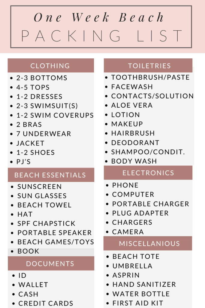 beach bag checklist