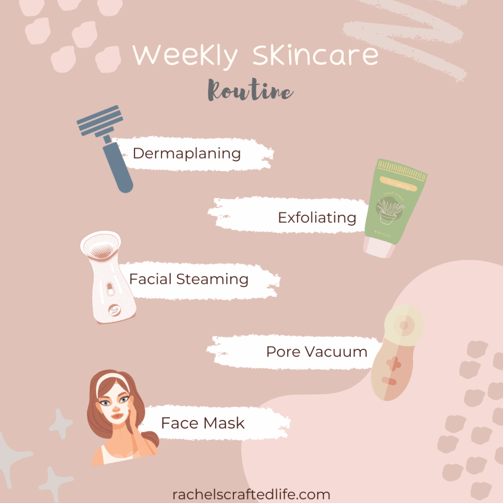 This low maintenance skincare routine is easy to follow and uses drugstore products so it is affordable too! There are five things you should do for your skin weekly in your skincare routine for glowing healthy skin.