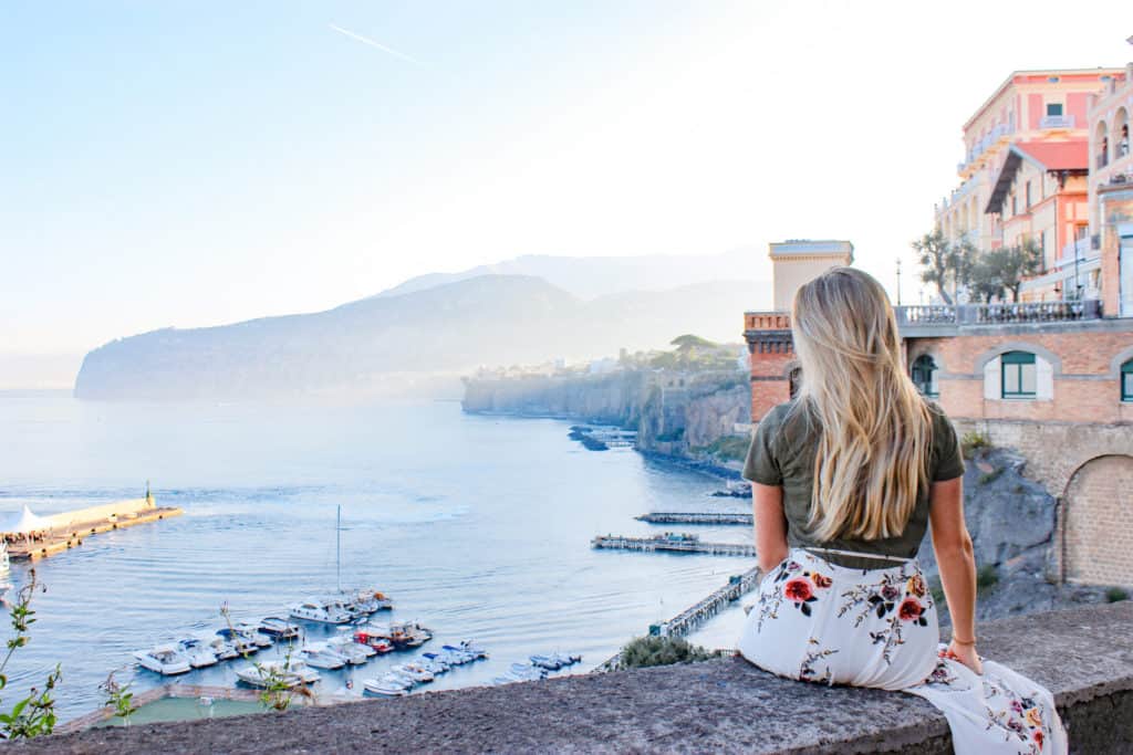 Sunrise over Sorrento, Italy with an amazing view of the port of Sorrento.