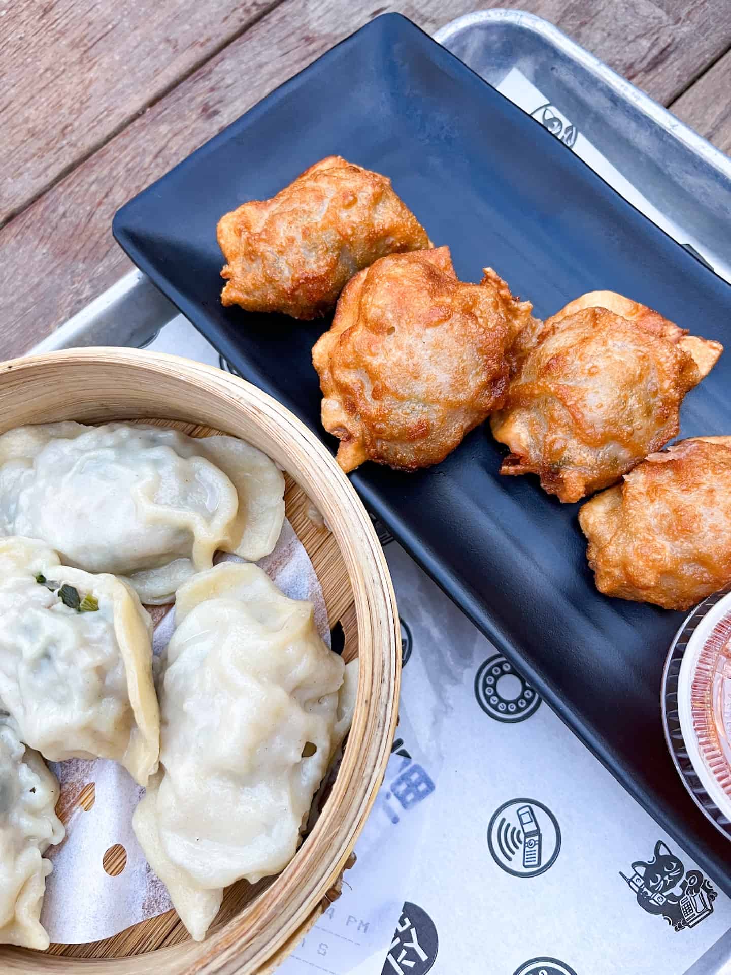 Steamed and fried wontons from a restaurant in Wynwood, Miami.