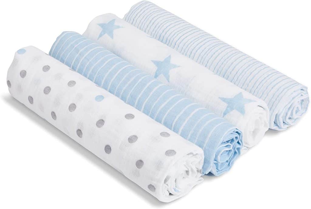 These lightweight swaddle blankets are perfect for traveling with a baby because they can be used in many different ways.