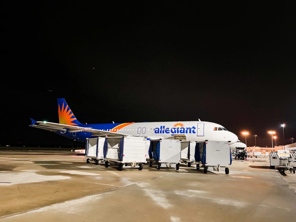 An allegiant Airlines airplane on the tarmac.