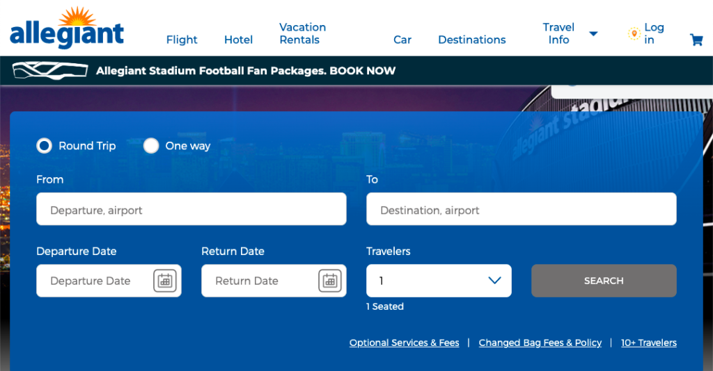 booking platform from allegiant airlines website