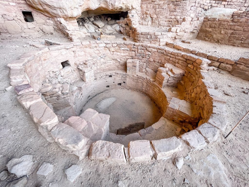Most of the cliff houses in the area contain one or more Kivas. an area in the house that is a circular room that was used as the main living space as well as religious functions.