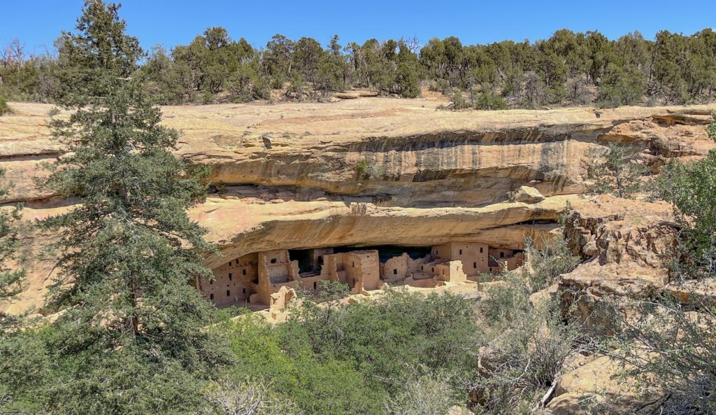 Behind the Chapin Mesa Archeological Museum is the best viewpoint for the Spruce House. This is an easy spot to see cliff dwellings up close for all abilities. Visit this and more in Mesa Verde with your baby or toddler.