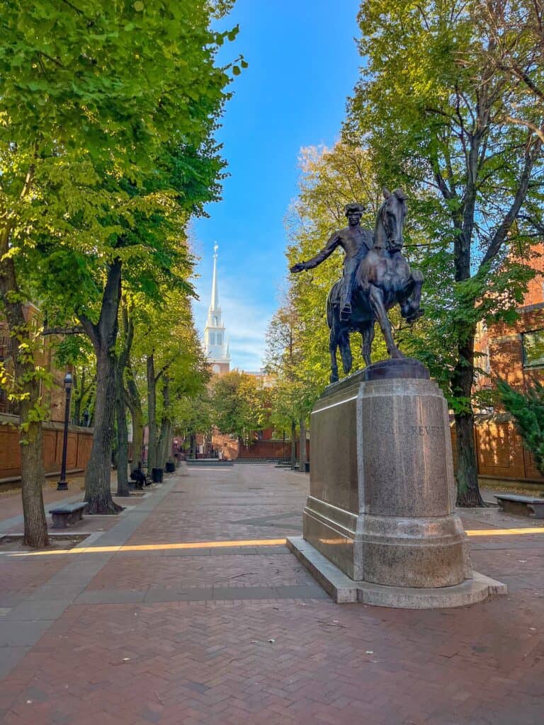 This paul revere statue can be found near the Old North Church. Walking is the best way to get around during a weekend in Boston and it allows you to see gems like this.