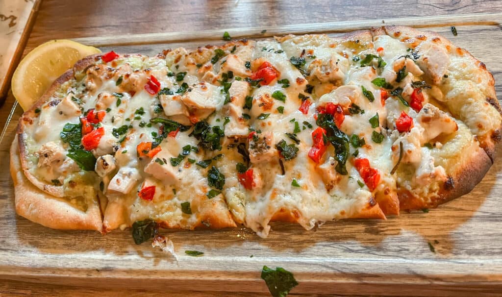 The delicious California flatbread from Keel & Curley Farms. If you're looking for things to do in Plant City stop by Keel farms for berry picking, food, farm animals, wine tasting and more. 