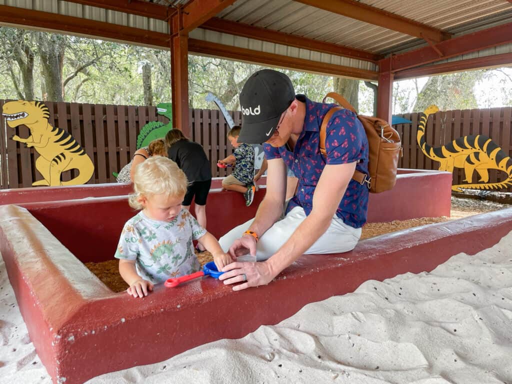 At dinosaur world you can add on extra experiences such as the fossil dig pictured here for extra fun!