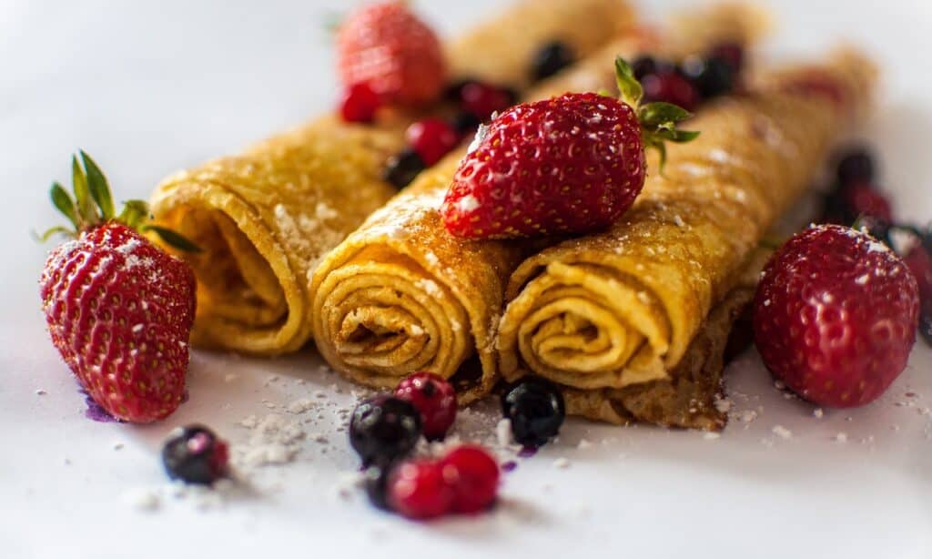 thin crepe like swedish pancakes are often eaten with jam or berries.