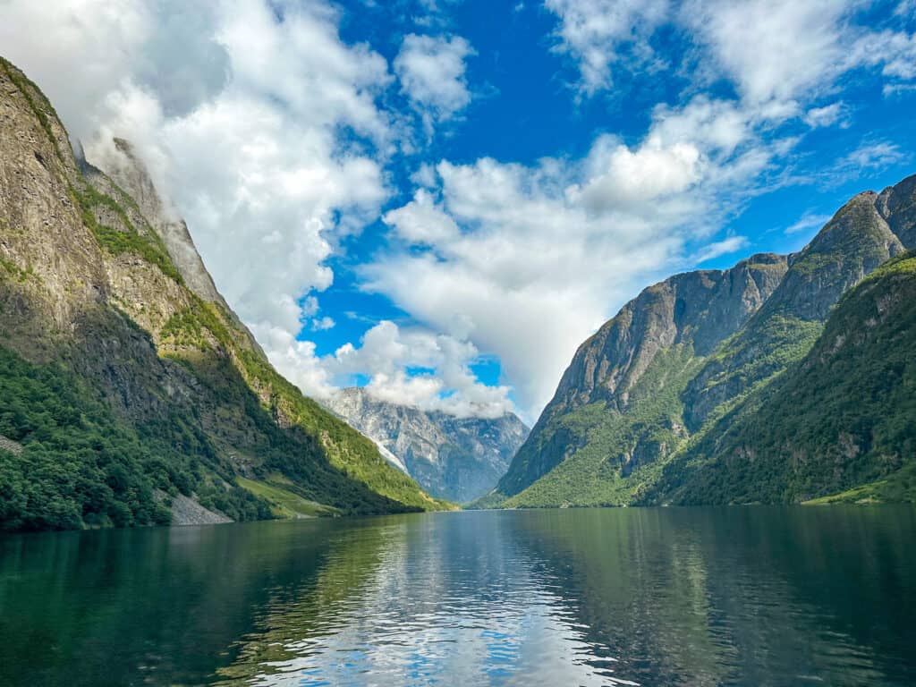 view of the næroyfjord from the fjord cruise boat.