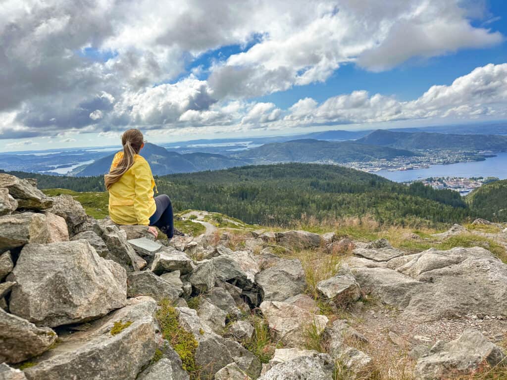 Stunning views of Bergen from the Vidden hike. One of the best hikes from Bergen.