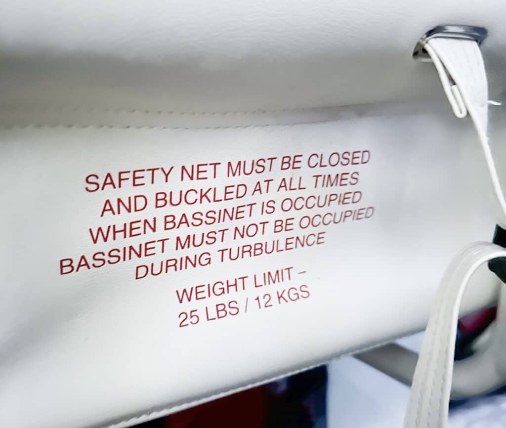 an example of airplane bassinet restrictions.