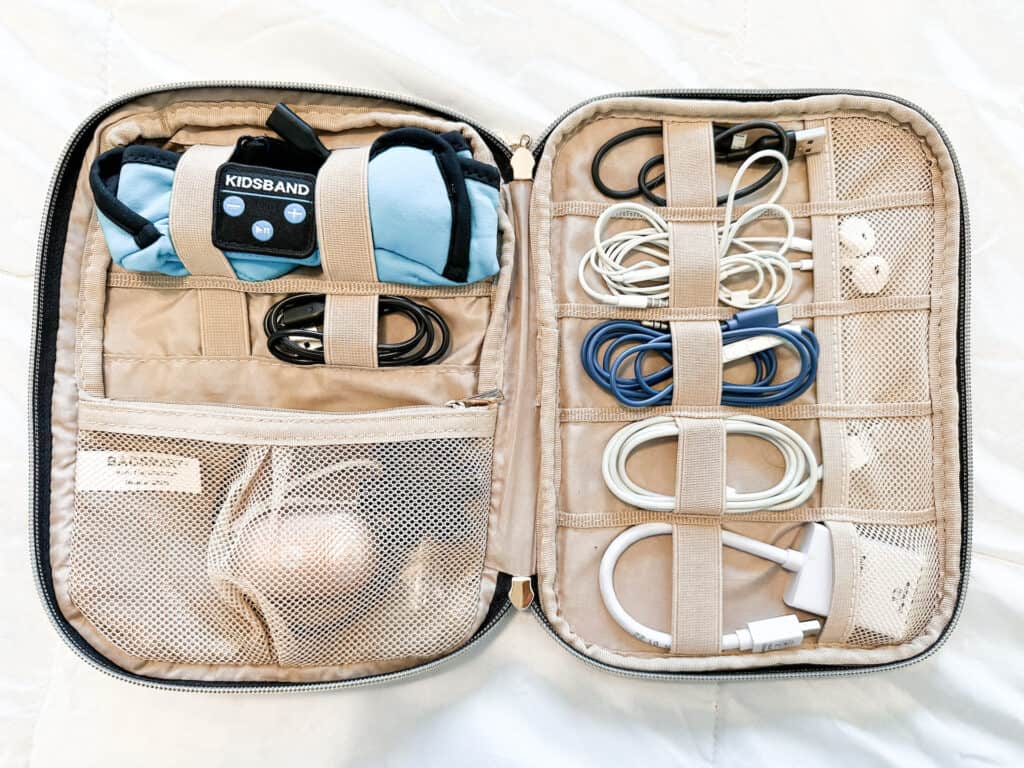 A view of the inside of the Bagsmart cord organizing travel case. the perfect electronics organizer for inside your carry-on.