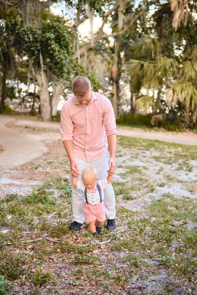 Father and son enjoying the walking trails at Philippe Park